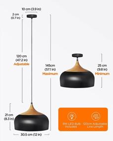 img 2 attached to Tomons Modern Lantern Pendant Light With LED Bulb - Wood Pattern Dome Industrial Ceiling Hanging Lamp For Kitchen Island, Dining Room, And Bedroom In Sleek Black Finish