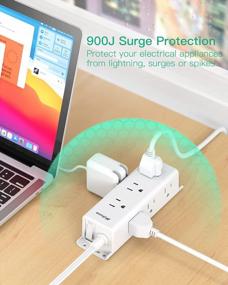 img 1 attached to 10Ft Wall Mount Power Strip Surge Protector - 9 Widely Spaced Outlets, Flat Plug Extension Cord With Overload Protection For Home Office.