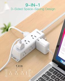 img 3 attached to 10Ft Wall Mount Power Strip Surge Protector - 9 Widely Spaced Outlets, Flat Plug Extension Cord With Overload Protection For Home Office.