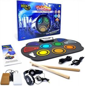 img 4 attached to MUKIKIM Rock And Roll It CodeDrum - Portable Electronic Drum Set For Kids & Adults With Silicone Rainbow Drum Pad, Headphones, Pedals, Drum Sticks & Play-By-Color Rhythm Booklet