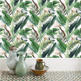 img 2 attached to HAOKHOME 93095 Peel And Stick Wallpaper Tropical Banana Palm Floral Leaves Green/White Removable Bedroom Wall Decorations 17.7In X 118In