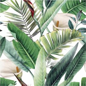 img 4 attached to HAOKHOME 93095 обои с кожурой и наклейкой тропические банановые пальмовые цветочные листья зеленые/белые съемные украшения для стен спальни 17,7 х 118 дюймов