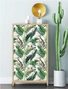 img 1 attached to HAOKHOME 93095 Peel And Stick Wallpaper Tropical Banana Palm Floral Leaves Green/White Removable Bedroom Wall Decorations 17.7In X 118In