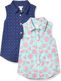 img 3 attached to Stylish Sleeveless Chambray Multi Dots Tops, Tees & Blouses for Girls - Amazon Brand