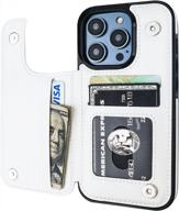 protective and convenient onetop iphone 14 pro wallet case with card holder, kickstand and magnetic clasp - white logo