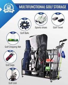 img 3 attached to 🏌️ Mythinglogic 3 Golf Bags Storage Organizer: Ultimate Golf Equipment and Accessories Rack with Lockable Wheels for 3 Full Size Golf Bags