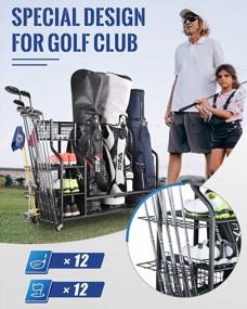 img 2 attached to 🏌️ Mythinglogic 3 Golf Bags Storage Organizer: Ultimate Golf Equipment and Accessories Rack with Lockable Wheels for 3 Full Size Golf Bags