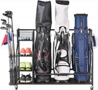 🏌️ mythinglogic 3 golf bags storage organizer: ultimate golf equipment and accessories rack with lockable wheels for 3 full size golf bags logo