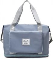 macolily blue travel duffle bag: expandable, wet/dry separation, trolley sleeve, perfect for sports, fitness, and family travel logo