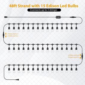 img 3 attached to Mlambert 3 Pack 3-Color In 1 48Ft LED Dimmable Outdoor String Lights With Remote, Plug In Warm White Soft White Daylight White Waterproof Hanging Edison Bistro Cafe Light-Total 144Ft