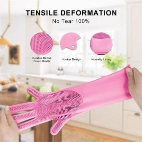 img 2 attached to Silicone Dishwashing Gloves 2 Pairs for Kitchen, Reusable Rubber Cleaning Gloves with Scrubber Glove Brush, Multi-Purpose Washing Gloves for Housework, Car, Bathroom, Clothes, and Pet Care