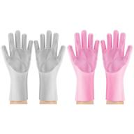 silicone dishwashing gloves 2 pairs for kitchen, reusable rubber cleaning gloves with scrubber glove brush, multi-purpose washing gloves for housework, car, bathroom, clothes, and pet care logo