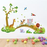 🦒 decalmile jungle animals tree wall stickers - lion, giraffe, elephant walking on bridge - wall decals for kids room, baby room, nursery, bedroom - wall decor (finished size: 48.8 x 31 inches) логотип