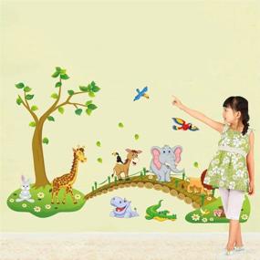 img 2 attached to 🦒 decalmile Jungle Animals Tree Wall Stickers - Lion, Giraffe, Elephant Walking on Bridge - Wall Decals for Kids Room, Baby Room, Nursery, Bedroom - Wall Decor (Finished Size: 48.8 x 31 Inches)