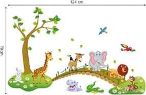 img 1 attached to 🦒 decalmile Jungle Animals Tree Wall Stickers - Lion, Giraffe, Elephant Walking on Bridge - Wall Decals for Kids Room, Baby Room, Nursery, Bedroom - Wall Decor (Finished Size: 48.8 x 31 Inches)