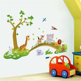 img 3 attached to 🦒 decalmile Jungle Animals Tree Wall Stickers - Lion, Giraffe, Elephant Walking on Bridge - Wall Decals for Kids Room, Baby Room, Nursery, Bedroom - Wall Decor (Finished Size: 48.8 x 31 Inches)