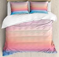 🌊 ambesonne wave duvet cover set - ombre calming seaview in relaxing sunset tones on the seaside - decorative king size bedding set with pillow shams - multicolor summertime art logo