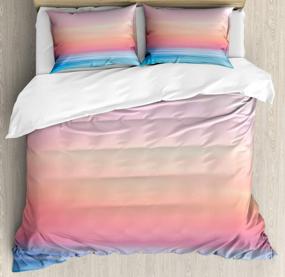 img 2 attached to 🌊 Ambesonne Wave Duvet Cover Set - Ombre Calming Seaview in Relaxing Sunset Tones on The Seaside - Decorative King Size Bedding Set with Pillow Shams - Multicolor Summertime Art