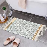 2'x3' hand woven cotton area rug with fringe print tassels throw rugs carpet door mat for bathroom, bedroom, living room and laundry room - yellow logo