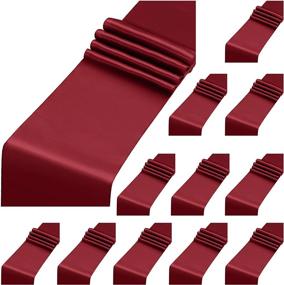 img 4 attached to Aneco 12 Pack Satin Table Runner 12 X 108 Inch Burgundy Long Wedding Satin Silk Table Runner For Wedding Banquet Graduations Birthday Party Decoration