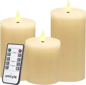 img 4 attached to 3" Ivory Flat Top Battery Operated Flameless Candles With Moving Flame Wick, Remote Control Timer & Bright Pillar Candle For Fireplace Candelabra Or Desk Decor