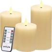 3" ivory flat top battery operated flameless candles with moving flame wick, remote control timer & bright pillar candle for fireplace candelabra or desk decor logo