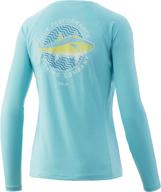 👚 huk women's standard pursuit long sleeve performance shirt + sun protection, tuna-blue radiance, x-large - ultimate performance apparel for women with enhanced sun protection logo