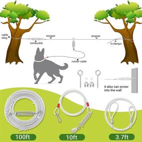 img 3 attached to 🐶 100 ft Long Dog Tie Out Cable with 10 ft Run Cable – Heavy Duty Chew Proof Lead Leash for Yard Training, Running, Camping, Hiking Outdoors – Suitable for Small, Medium, and Large Dogs