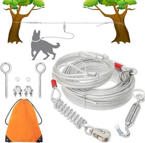 img 4 attached to 🐶 100 ft Long Dog Tie Out Cable with 10 ft Run Cable – Heavy Duty Chew Proof Lead Leash for Yard Training, Running, Camping, Hiking Outdoors – Suitable for Small, Medium, and Large Dogs