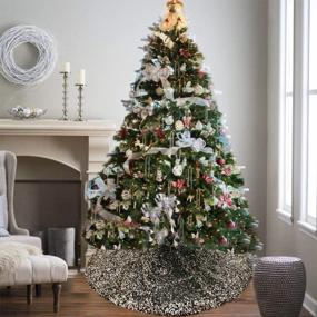img 1 attached to 48 Inch Double-Layer Sequin Christmas Tree Skirt - Black Champagne For Halloween & Fall Decorations