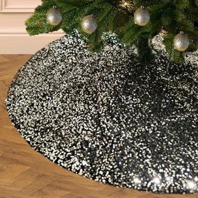 img 4 attached to 48 Inch Double-Layer Sequin Christmas Tree Skirt - Black Champagne For Halloween & Fall Decorations