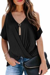 img 4 attached to Stay Cool This Summer With LEIYEE Cold Shoulder Tops - Twist Knot V Neck T-Shirts & Draped Blouses For Women
