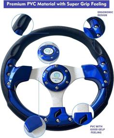 img 3 attached to Golf Cart Steering Wheel: Universal Aluminum with Car Horn Button, 12.5”/320mm 6 Bolts Grip Vinyl Leather, Black & Blue