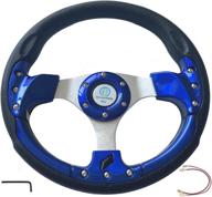 golf cart steering wheel: universal aluminum with car horn button, 12.5”/320mm 6 bolts grip vinyl leather, black & blue логотип