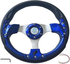 img 4 attached to Golf Cart Steering Wheel: Universal Aluminum with Car Horn Button, 12.5”/320mm 6 Bolts Grip Vinyl Leather, Black & Blue