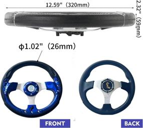 img 1 attached to Golf Cart Steering Wheel: Universal Aluminum with Car Horn Button, 12.5”/320mm 6 Bolts Grip Vinyl Leather, Black & Blue