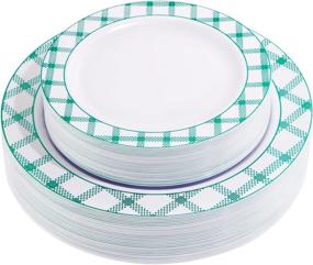 img 4 attached to Elevate Your Christmas Party With I00000'S 60PCS Elegant Checkered Green Disposable Plates - Includes 30 Dinner Plates And 30 Dessert Plates