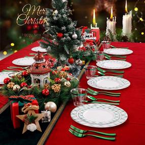 img 3 attached to Elevate Your Christmas Party With I00000'S 60PCS Elegant Checkered Green Disposable Plates - Includes 30 Dinner Plates And 30 Dessert Plates