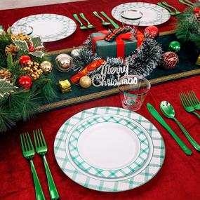 img 2 attached to Elevate Your Christmas Party With I00000'S 60PCS Elegant Checkered Green Disposable Plates - Includes 30 Dinner Plates And 30 Dessert Plates
