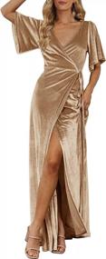 img 4 attached to Women'S V Neck Velvet Maxi Dress Wrap Split Bell Sleeve Bridesmaid Cocktail Party Gown