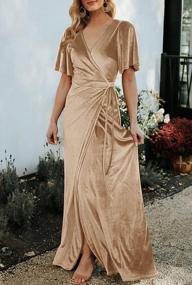 img 1 attached to Women'S V Neck Velvet Maxi Dress Wrap Split Bell Sleeve Bridesmaid Cocktail Party Gown