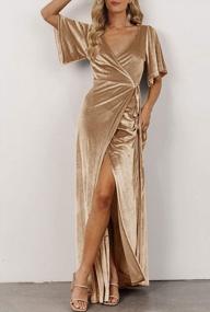 img 3 attached to Women'S V Neck Velvet Maxi Dress Wrap Split Bell Sleeve Bridesmaid Cocktail Party Gown