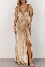 img 2 attached to Women'S V Neck Velvet Maxi Dress Wrap Split Bell Sleeve Bridesmaid Cocktail Party Gown