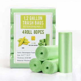 img 4 attached to Eco-Friendly Garbage Bags: 1.2 Gallon Biodegradable Mini Compostable Bathroom Trash Bags, Tear & Leak Resistant, 80-Pack