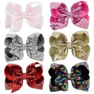 🎀 6-pack 8&#34; x-large glitter sequin bow alligator hair clips - perfect for baby girls, toddlers, and kids - variety of 6 colors (s1) logo