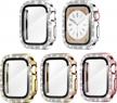 4 pack goton for apple watch series 7 & 8 41mm screen protector bling case, women glitter diamond rhinestone face cover for iwatch accessories 41mm silver gold rose gold pink logo