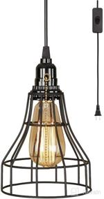 img 4 attached to EFINEHOME 1 Light Hanging Swag Lamp With Plug In 15 Ft Cord On/Off Switch With Pull Chain- Black Industrial Vintage Cage Pendant Light (Lampshade Cage C)