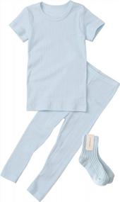 img 4 attached to Organic Cotton Toddler Kids Ribbed Knit Short/Long Pants Set With Socks For Girls & Boys