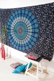 img 2 attached to Twin Size 55X85 Boho Wall Tapestry Set Of 2 - Bohemian Mandala Tapestry Hanging, Hippie Indian Beach Blanket Or Tablecloth, Large Yoga Mat For Meditation - Blue And Pink