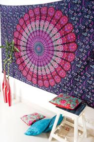 img 3 attached to Twin Size 55X85 Boho Wall Tapestry Set Of 2 - Bohemian Mandala Tapestry Hanging, Hippie Indian Beach Blanket Or Tablecloth, Large Yoga Mat For Meditation - Blue And Pink